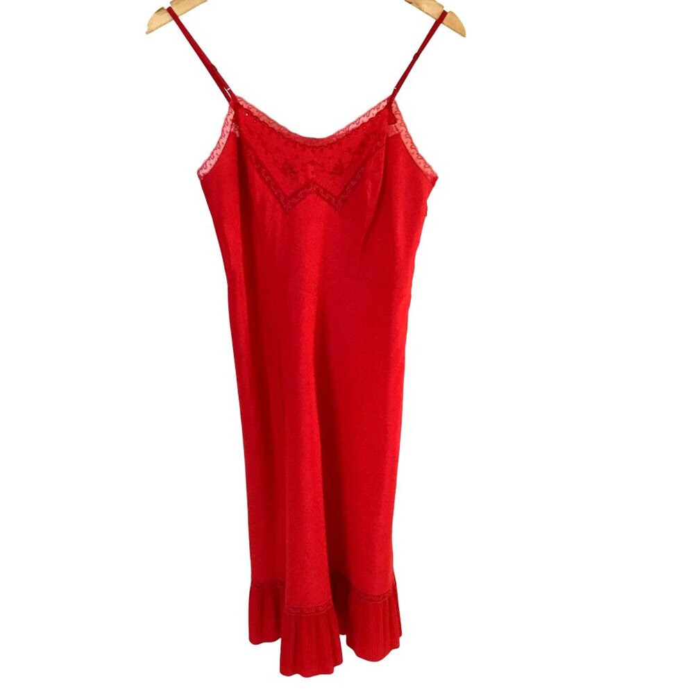 Vintage Barbizon Tafredda Red Slip Dress Women 40s 50s Pleated Lace Lingerie S/M